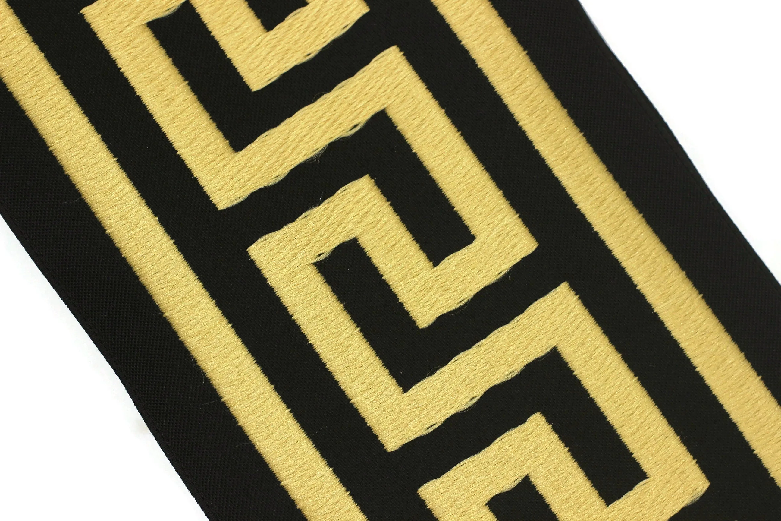 16.4 Yrd 100mm Black & Gold Greek Key Ribbons (3.93 inc, Meander Jacquard Trim, Drapery Trim Tape, Curtain Making Upholstery Fabric 197 V8