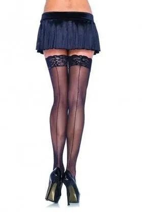 2247L      Elegantly Enslaved Sheer Black Stockings with Back Seam Lace Top - LAST CHANCE - Final Closeout!