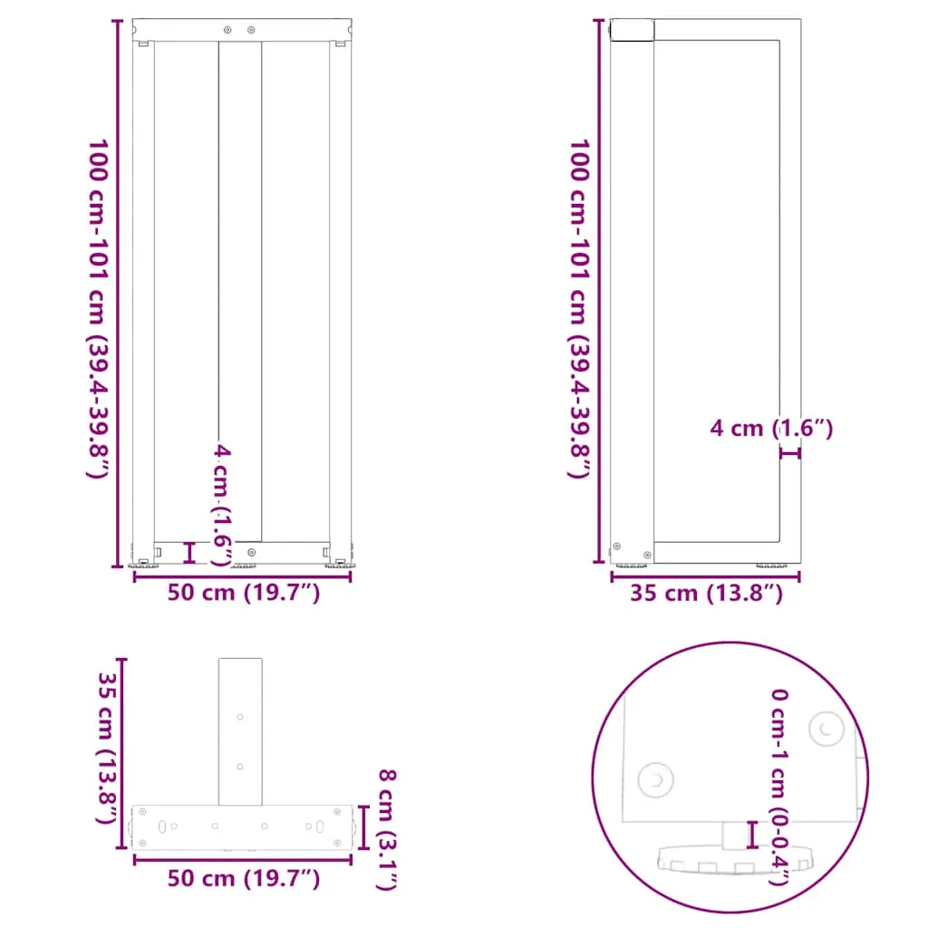 Bar Table Legs T-Shaped 2 pcs White 50x35x(101-102) cm Steel