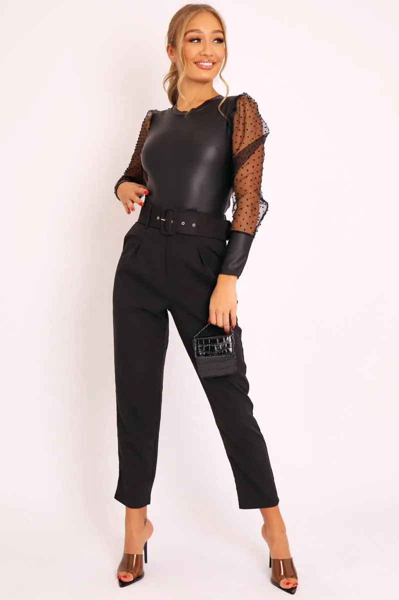 Black Belted Tapered Peg Trousers - Jessika