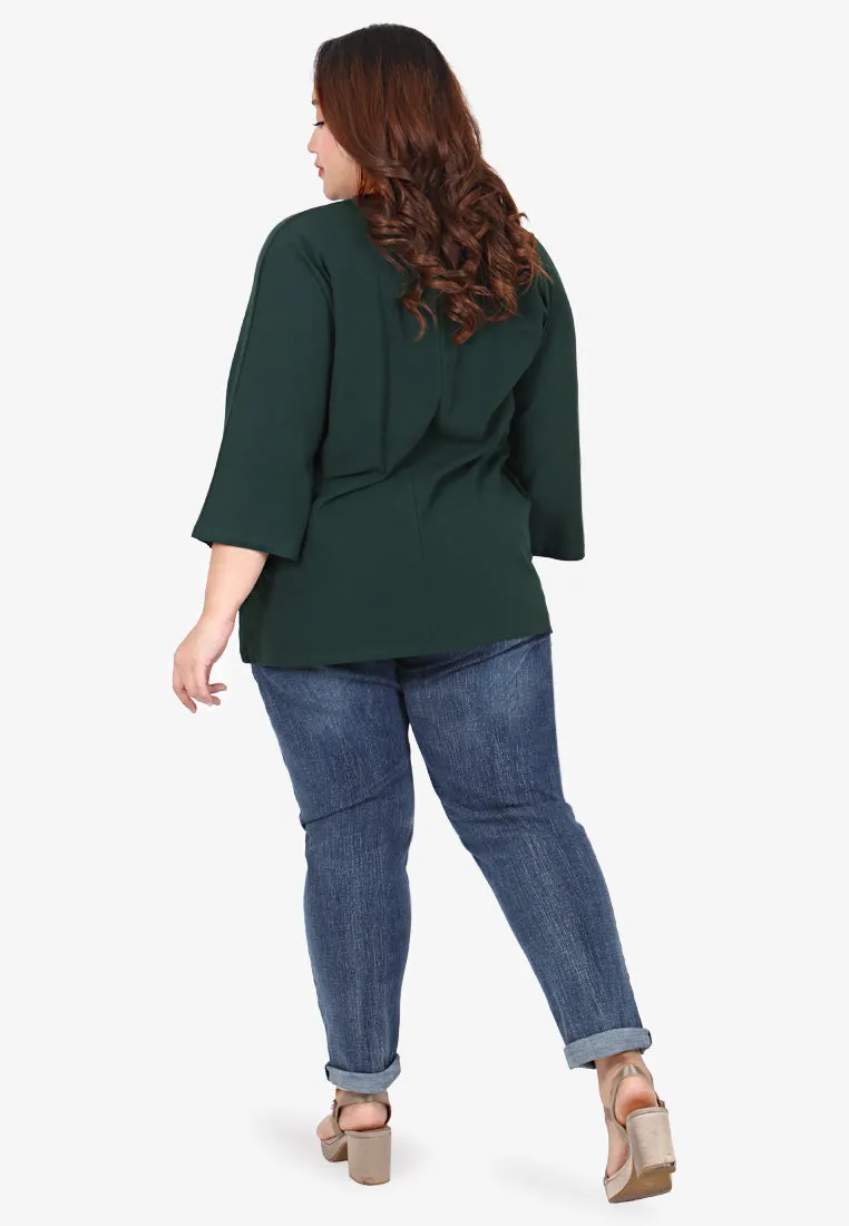 Cavina Cropped Sleeves Cotton Tee - Pine Green