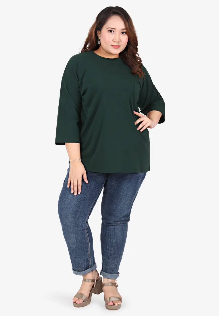 Cavina Cropped Sleeves Cotton Tee - Pine Green