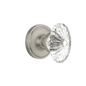 Classic Rosette with Oval Fluted Crystal Knob in Satin Nickel