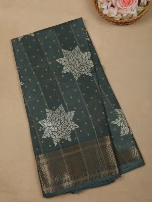 Dark Green Floral Designed Chanderi Silk Saree