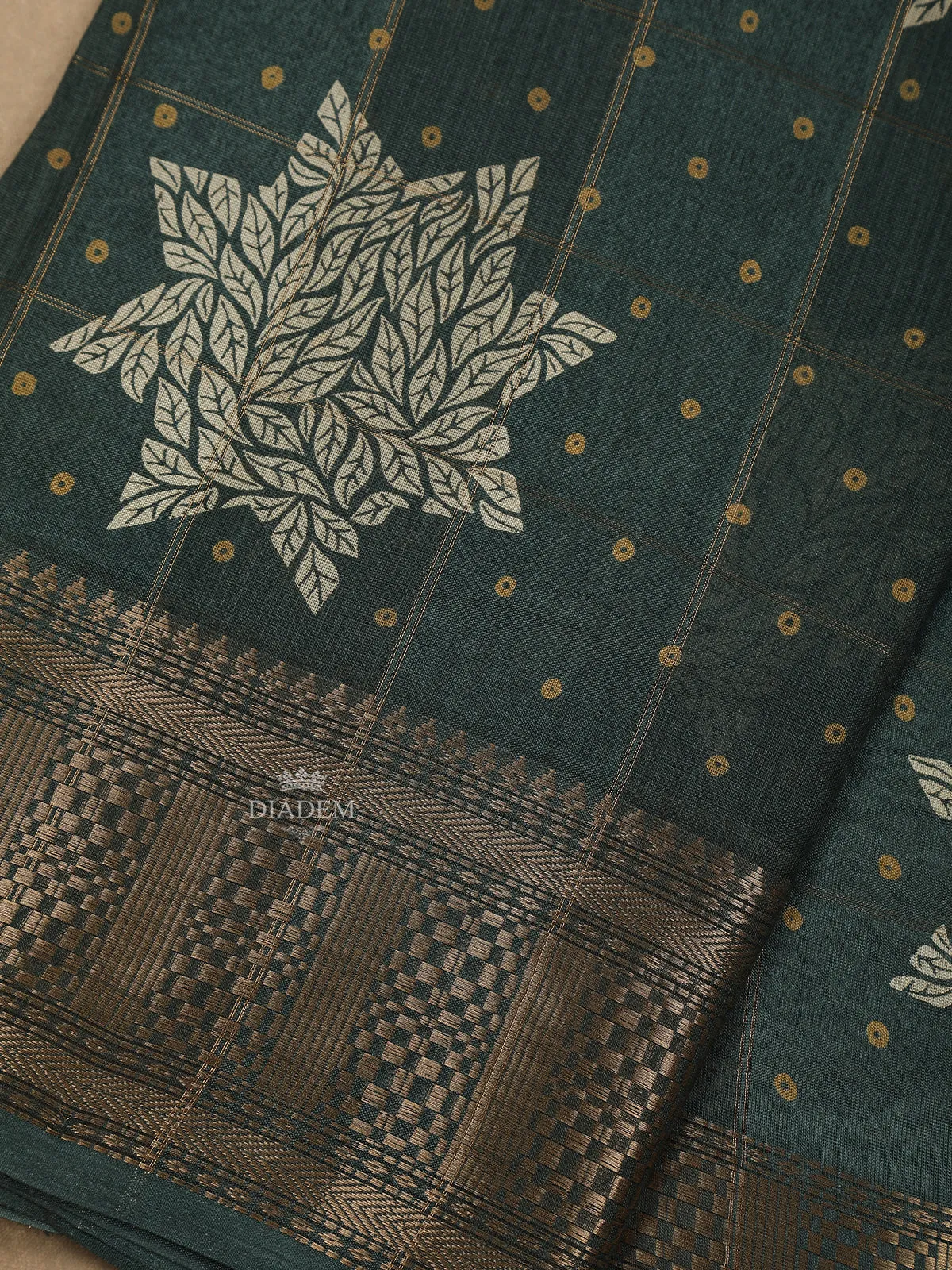 Dark Green Floral Designed Chanderi Silk Saree