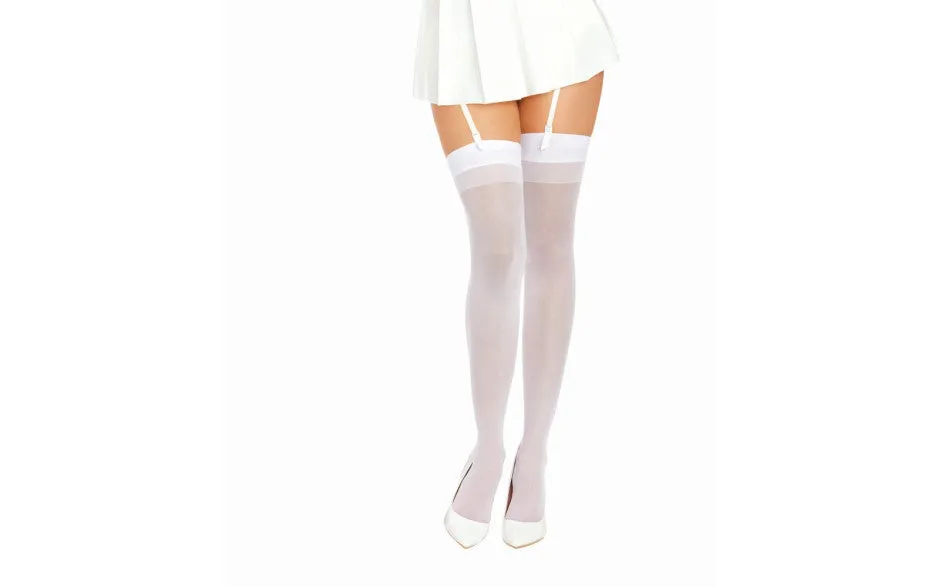 Dreamgirl Back Seam Sheer Thigh High Stockings White 0007 O/S