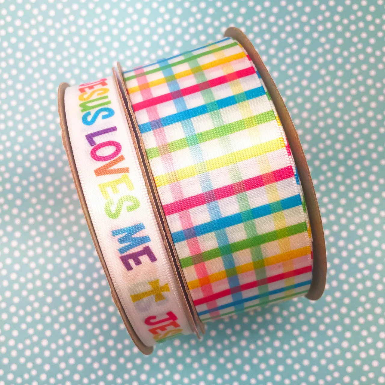 Easter Ribbon Christian Jesus Loves Me printed on 5/8" white satin