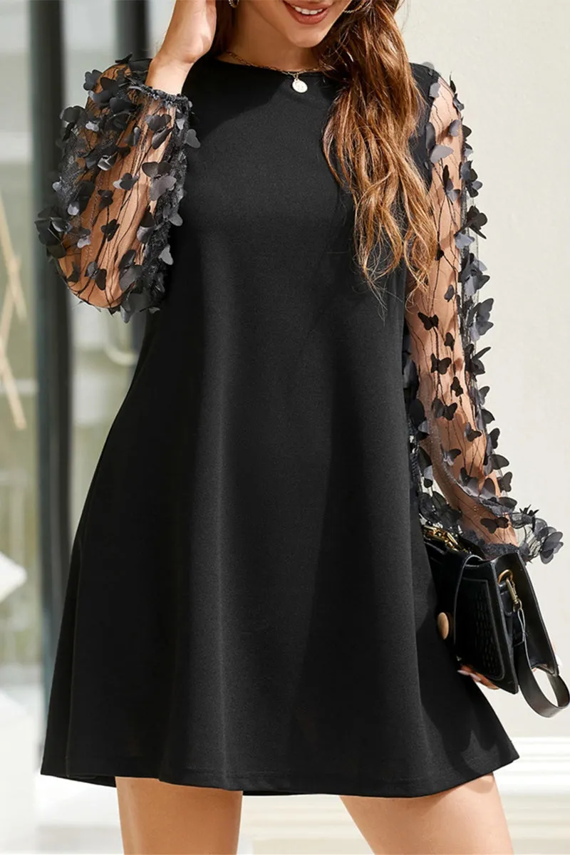 Elegant Solid Butterfly O Neck Long Sleeve Dresses