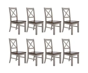 Erica X-Back Dining Chair Set of 8 Solid Acacia Timber Wood Hampton Brown White