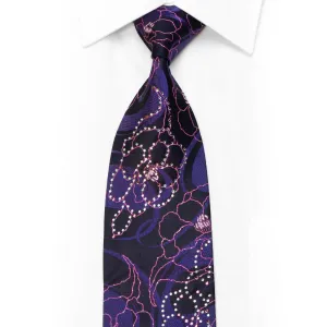 Grang Cia Rhinestone Silk Tie Pink Floral On Navy With Sparkles