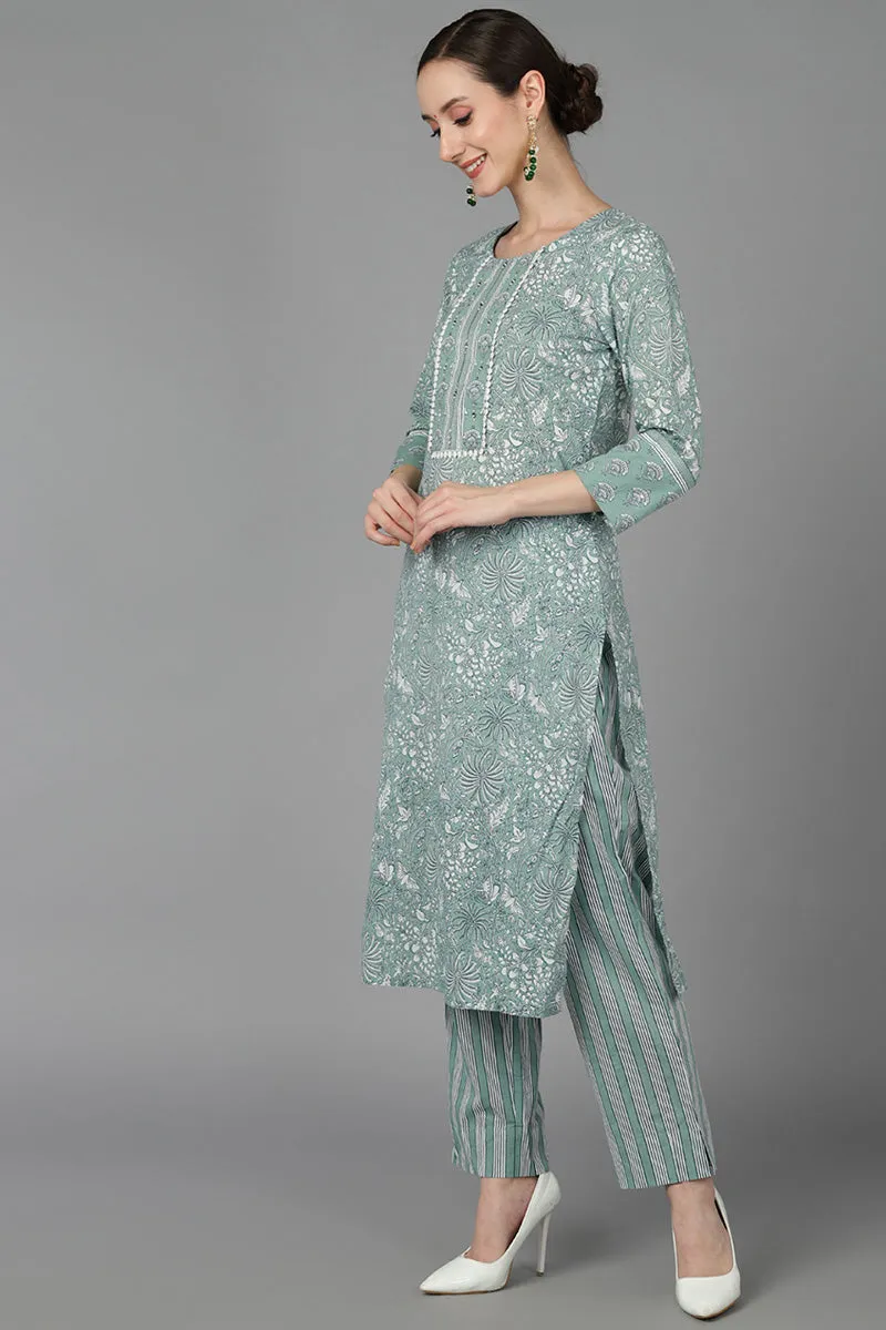 Green Pure Cotton Suit Set