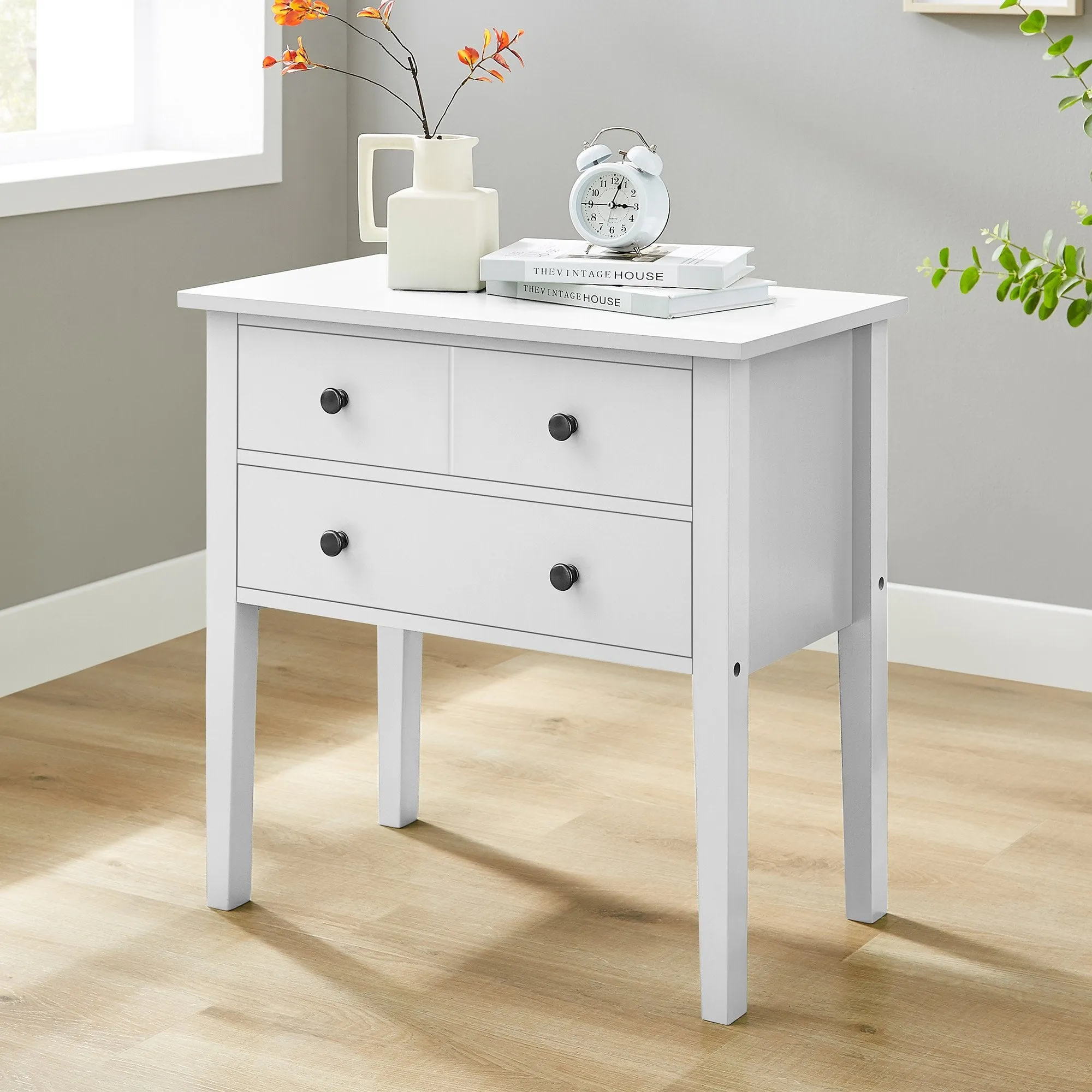 High-Leg Bedside Table, Spacious Drawers - White | Sarantino