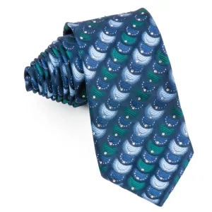 Indian Homme Silk Rhinestone Necktie Overlapping Circles On Blue With Silver Sparkles