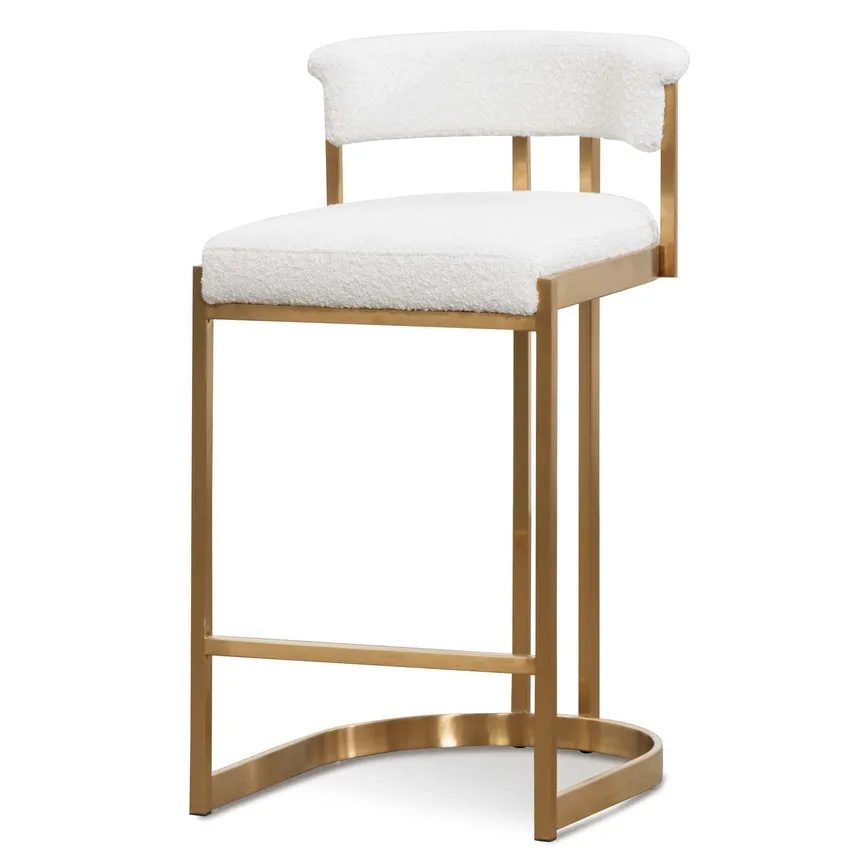 Ivory White Boucle Bar Stool - Golden Base