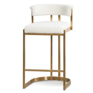 Ivory White Boucle Bar Stool - Golden Base