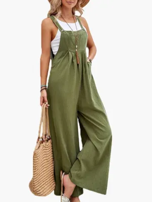 Jumpsuits Solid Pocket Wide Leg Casual Jumpsuit for Women