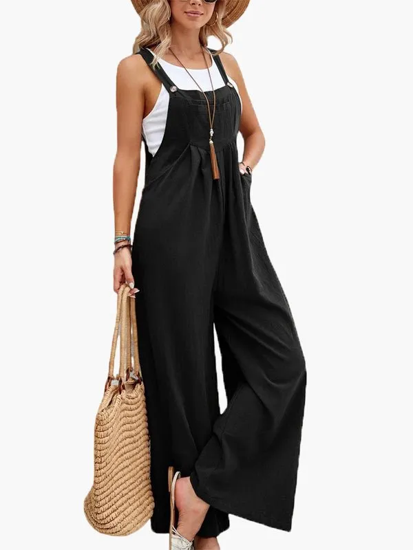 Jumpsuits Solid Pocket Wide Leg Casual Jumpsuit for Women