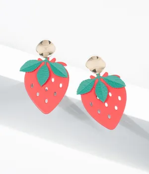 Matte Red Strawberry Drop Earrings