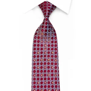 Metro City Rhinestone Silk Tie Blue Interlocking Trellis On Burgundy With Sparkles