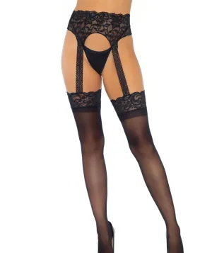 Mia Opaque Garter Belt Stockings - O/S (Black)