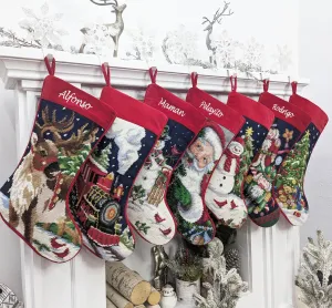 Needlepoint Christmas Stockings Personalized Santa Nutcracker Reindeer Snowman Old World Finished Embroidered Stockings with Names