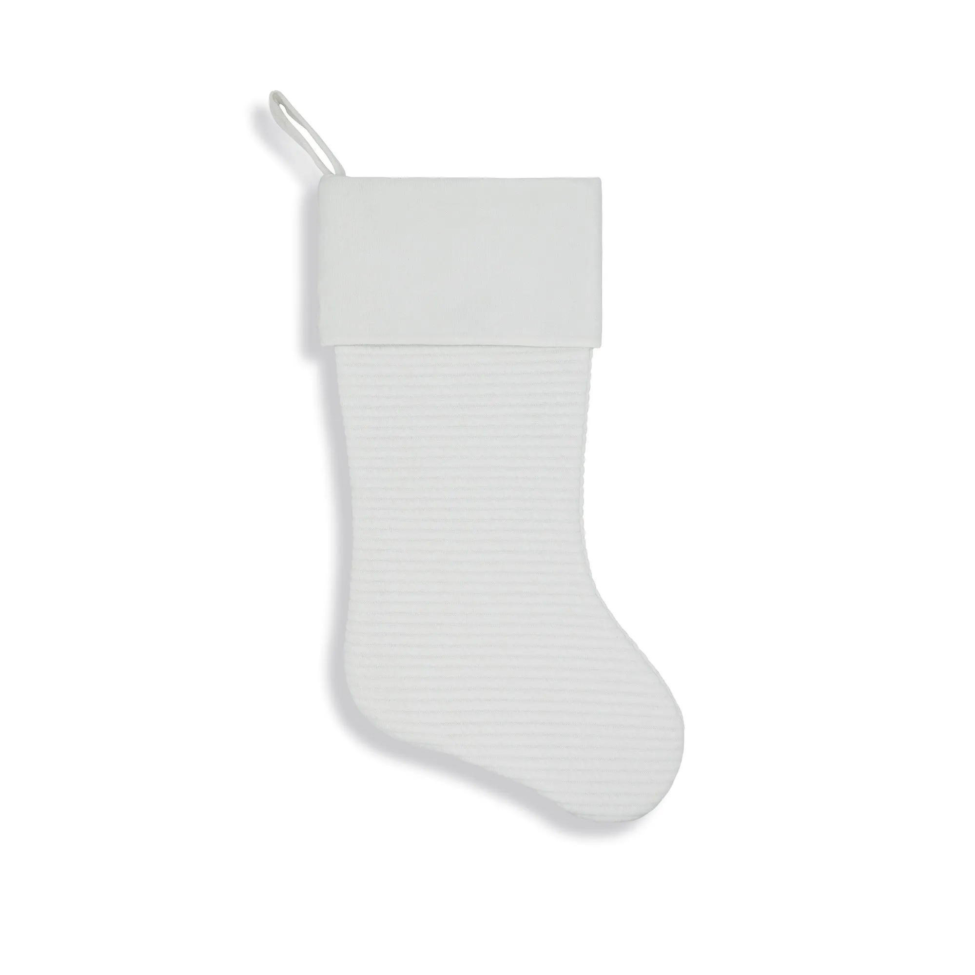 Neutral White Stripe Stitch Christmas Stocking with Velvet Cuff