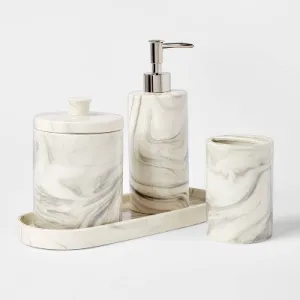 New - 4pc Marbled Ceramic Bathroom Accessories Set Marble - Threshold