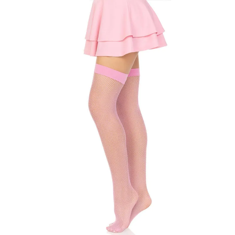 Nylon Fishnet Thigh Highs Pink - Leg Avenue