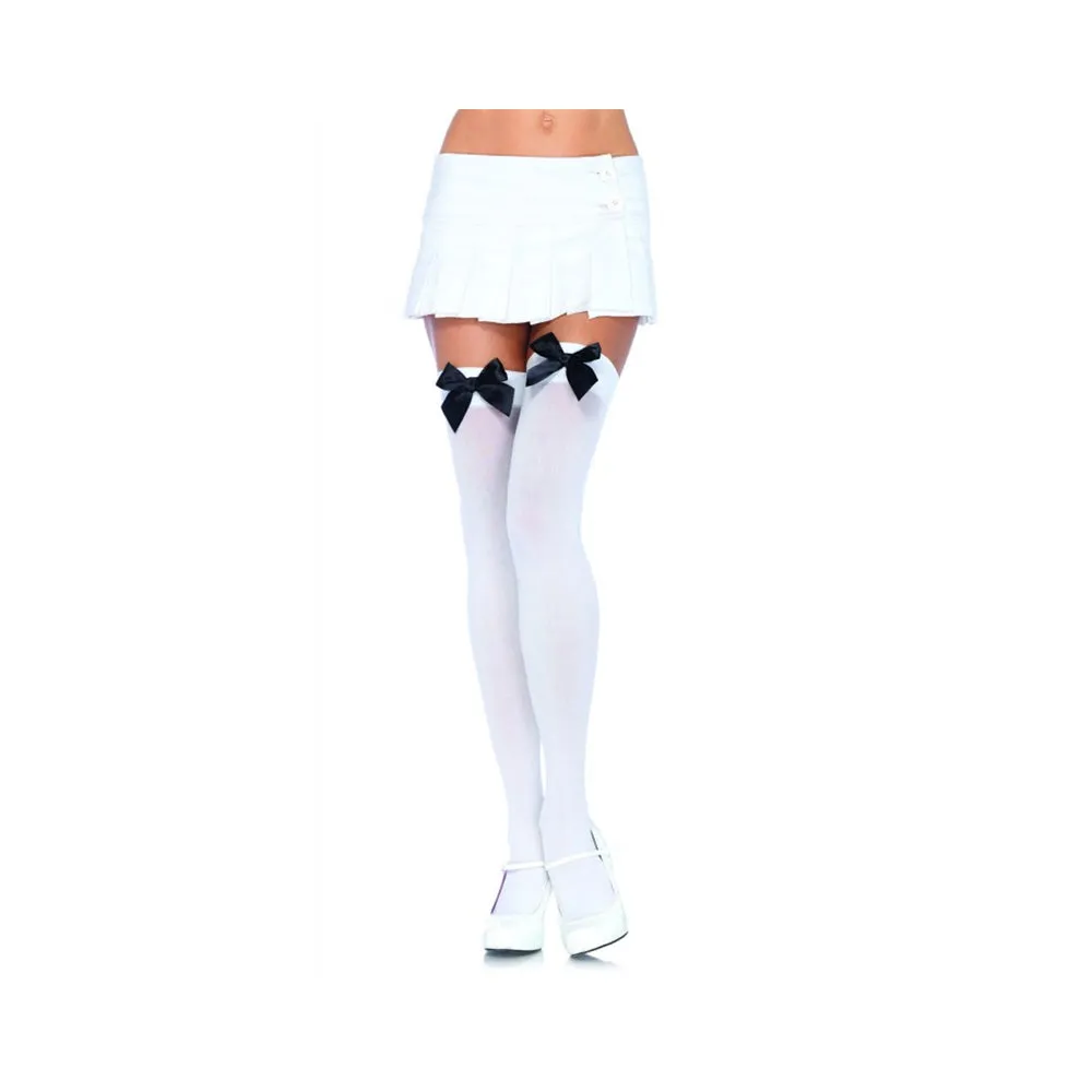 Nylon Over The Knee Bow Accent O/S White/Black