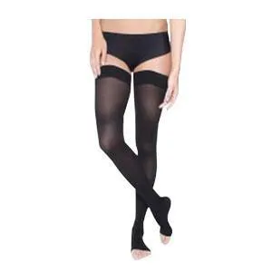 Opaque Thigh High with Silicone Dot Band, 30-40, Open, Classic Black, Large