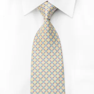 Paco Rabanne Men's Crystal Rhinestone Tie Blue Yellow Checkered Silk With Silver Sparkles