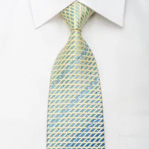 Park Land Men's Silk Necktie Yellow Lattice On Blue Sparkling With Rhinestones