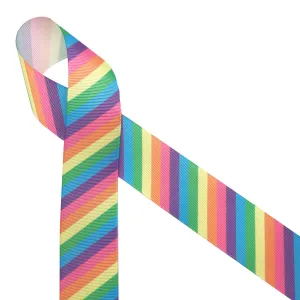 Pastel Rainbow stripes Ribbon on 1.5" white grosgrain