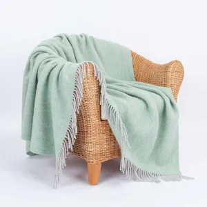 Pure New Wool Herringbone Throw Duck Egg Green & Grey