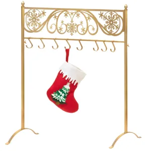 Red Co. 38” Snowflake Scroll Metal Freestanding Christmas Stocking Holder Stand with 8 Hooks, Gold