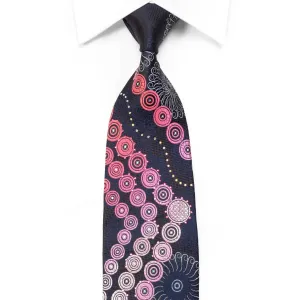 Renoma Men's Rhinestone Necktie Purple Geometric On Navy With Silver Sparkles