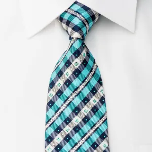 Renoma Rhinestone Tie Blue Turquoise Plaid With Sparkles