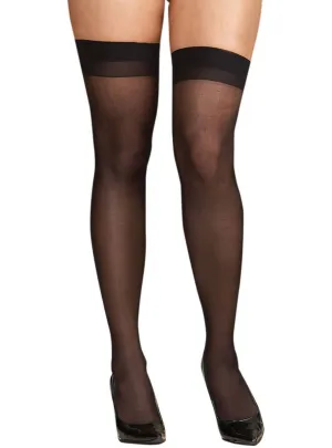 Sheer Black Plus Size Thigh High Stockings with Back Seam