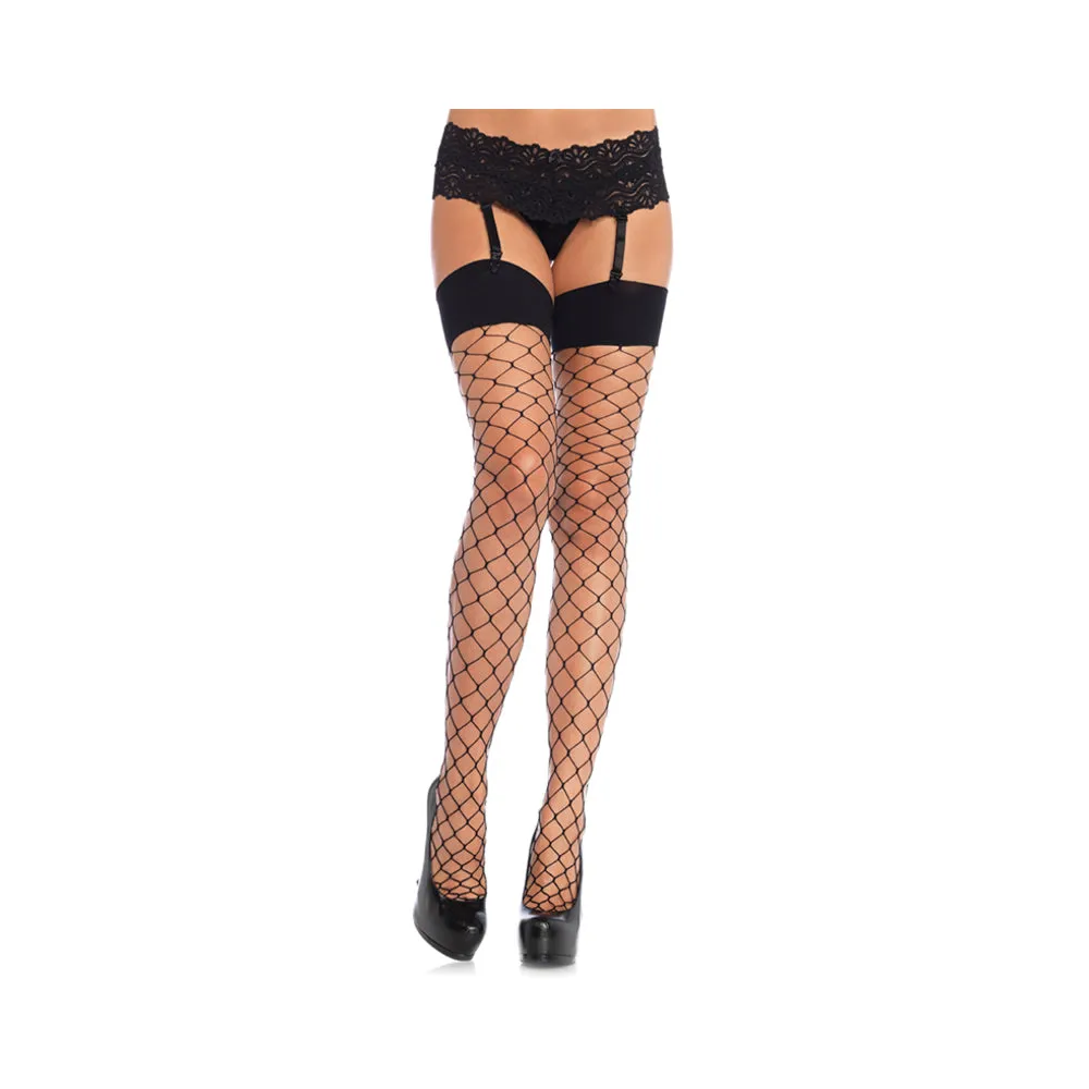 Spandex Fence Net Stockings With Reinforced Toe And Comfort Wide Band 1x-2x Black