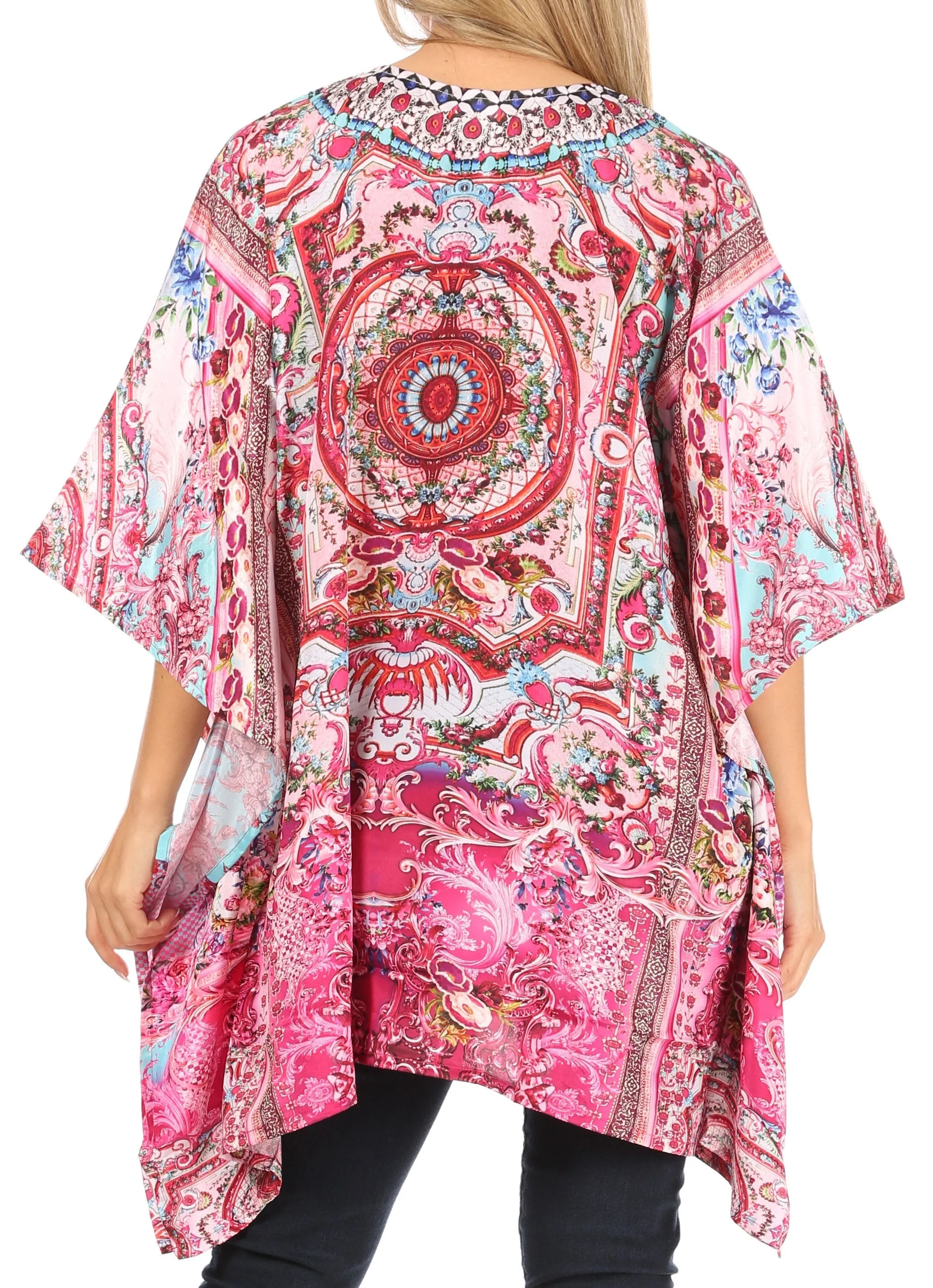 Stylish Rhinestone Lace-Up V-Neck Women's Caftan Poncho Cover-Up by Sakkas Aymee