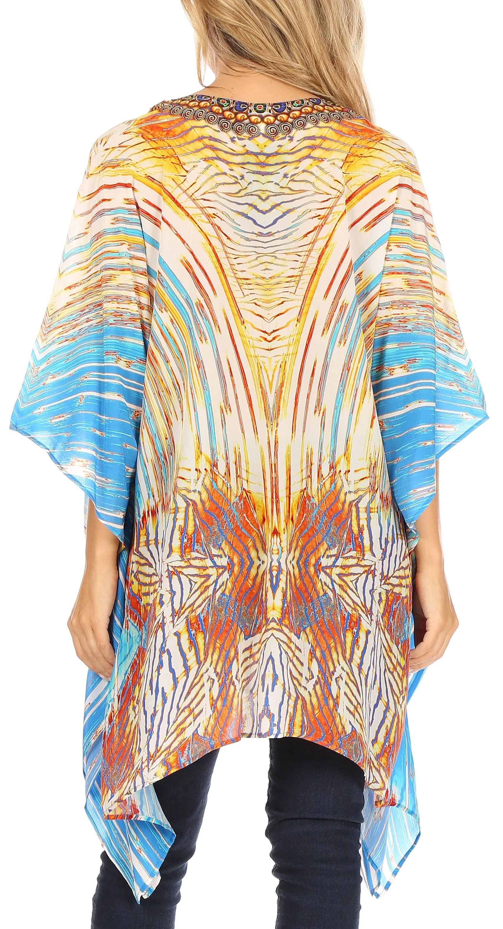 Stylish Rhinestone Lace-Up V-Neck Women's Caftan Poncho Cover-Up by Sakkas Aymee