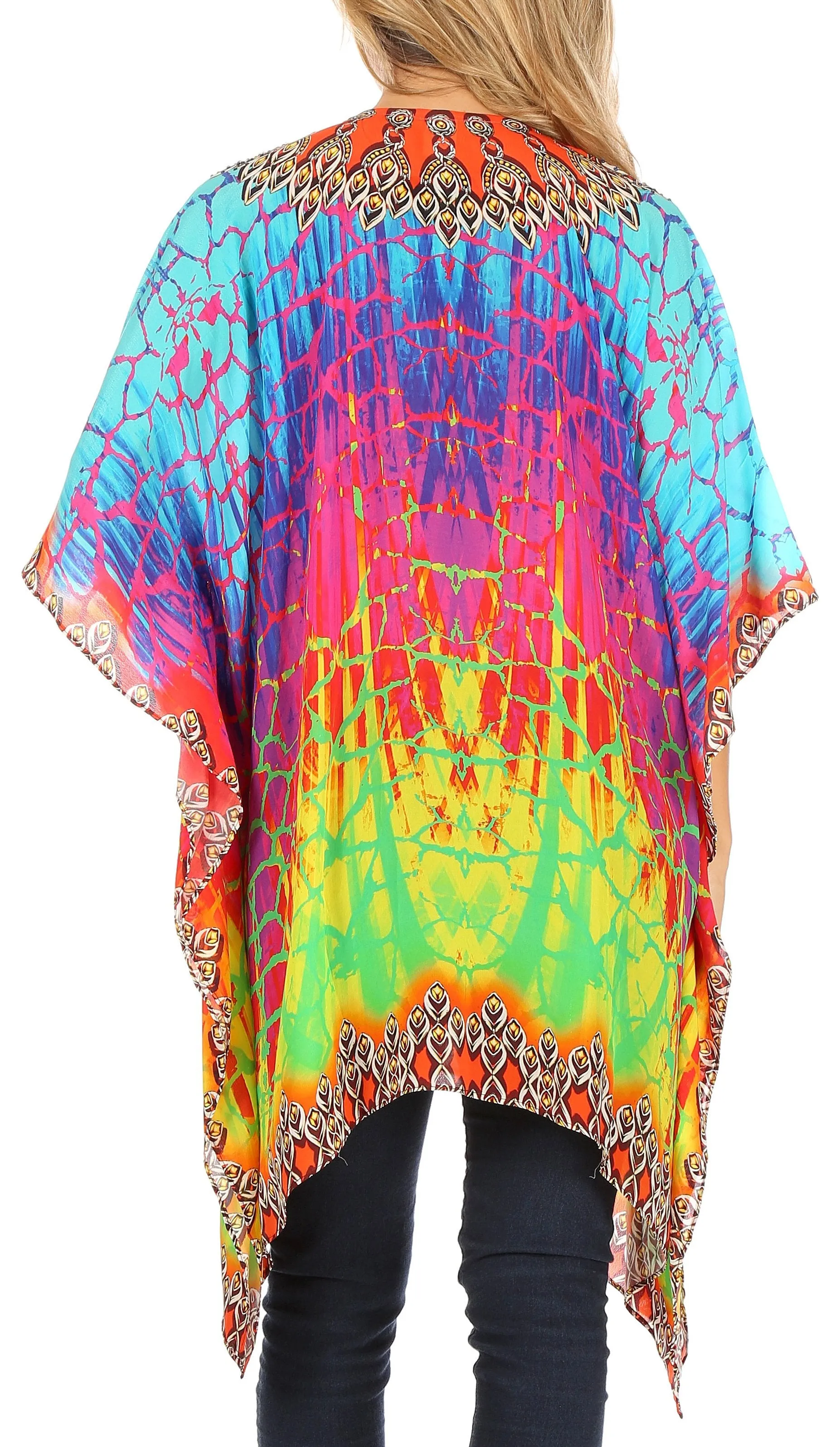 Stylish Rhinestone Lace-Up V-Neck Women's Caftan Poncho Cover-Up by Sakkas Aymee