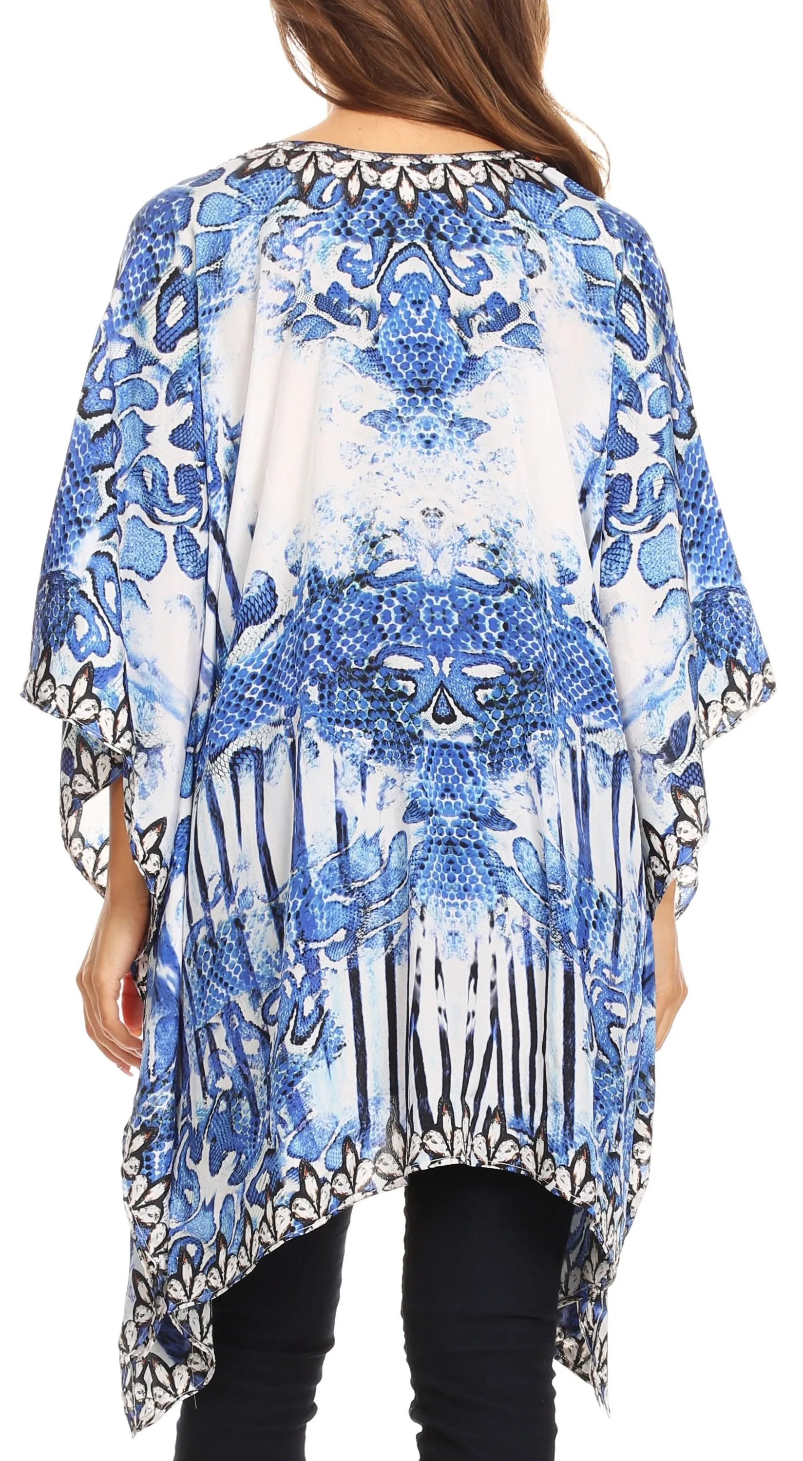 Stylish Rhinestone Lace-Up V-Neck Women's Caftan Poncho Cover-Up by Sakkas Aymee