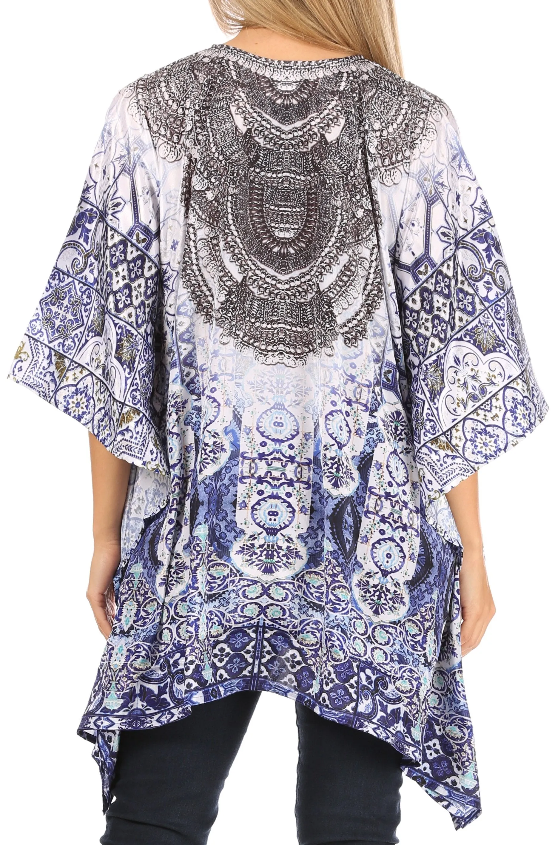 Stylish Rhinestone Lace-Up V-Neck Women's Caftan Poncho Cover-Up by Sakkas Aymee