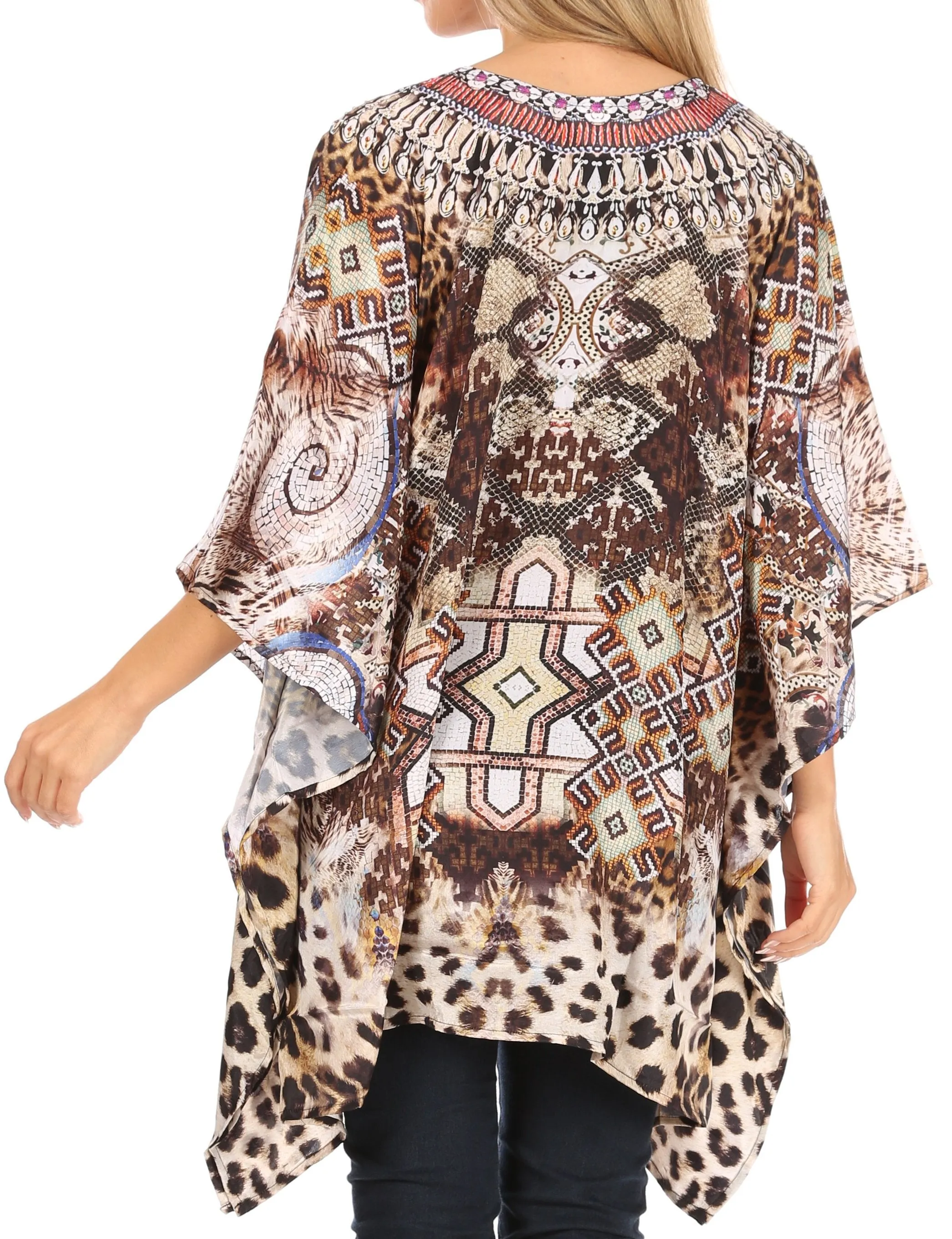 Stylish Rhinestone Lace-Up V-Neck Women's Caftan Poncho Cover-Up by Sakkas Aymee