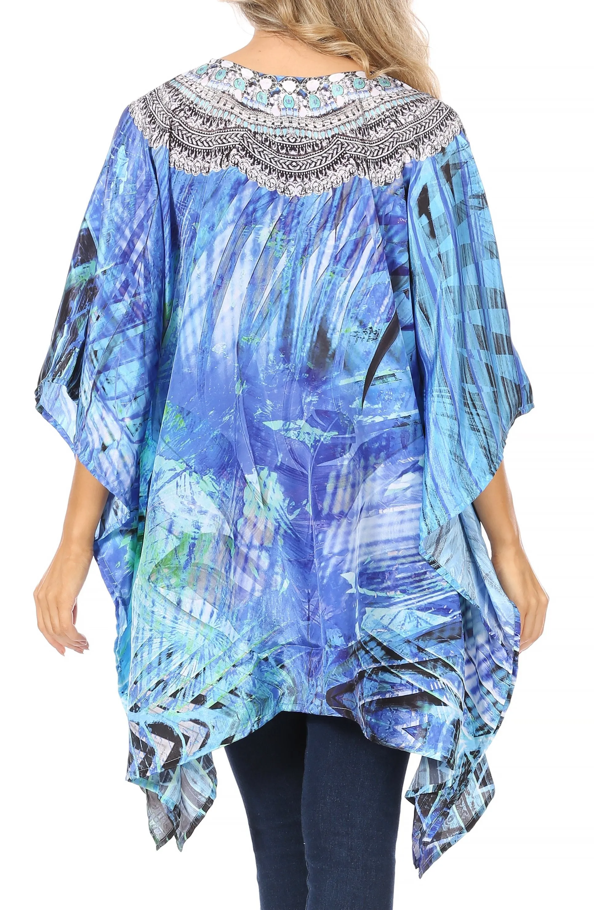 Stylish Rhinestone Lace-Up V-Neck Women's Caftan Poncho Cover-Up by Sakkas Aymee