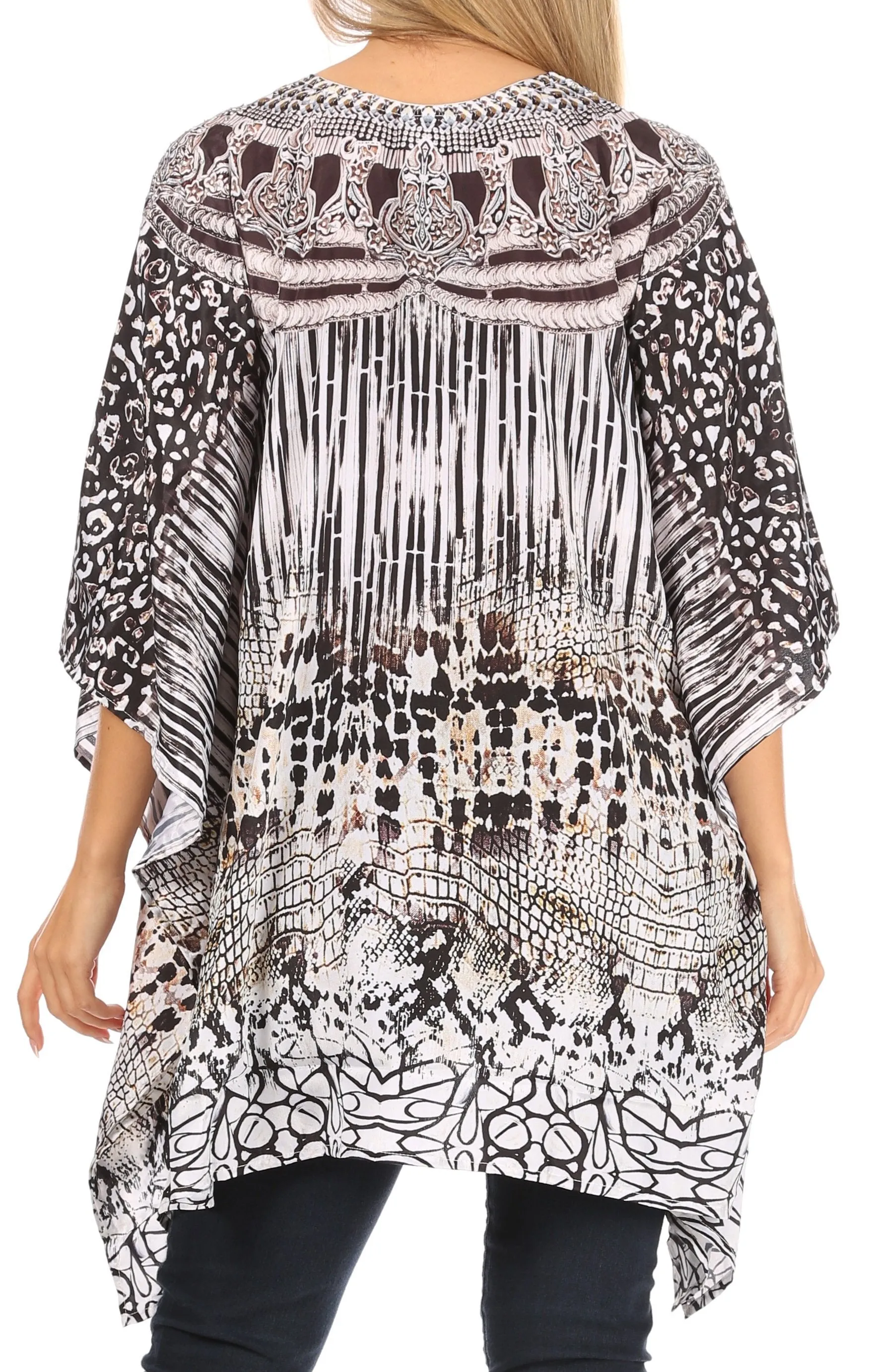 Stylish Rhinestone Lace-Up V-Neck Women's Caftan Poncho Cover-Up by Sakkas Aymee