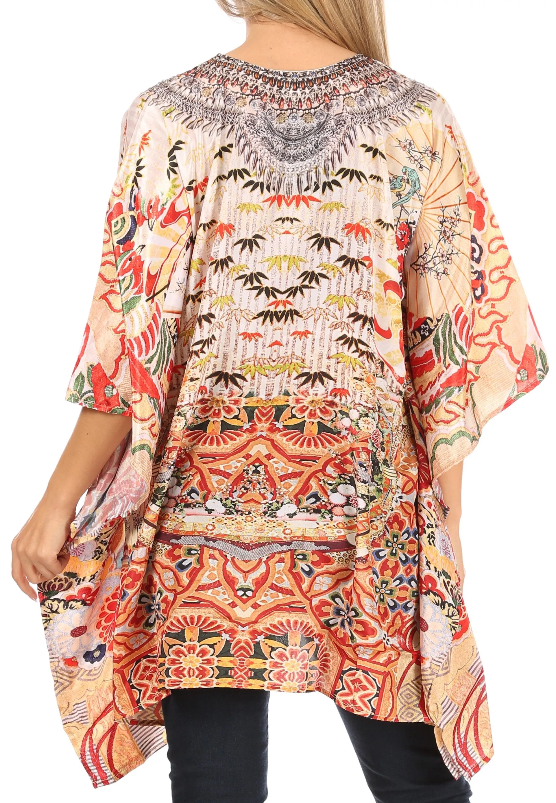 Stylish Rhinestone Lace-Up V-Neck Women's Caftan Poncho Cover-Up by Sakkas Aymee