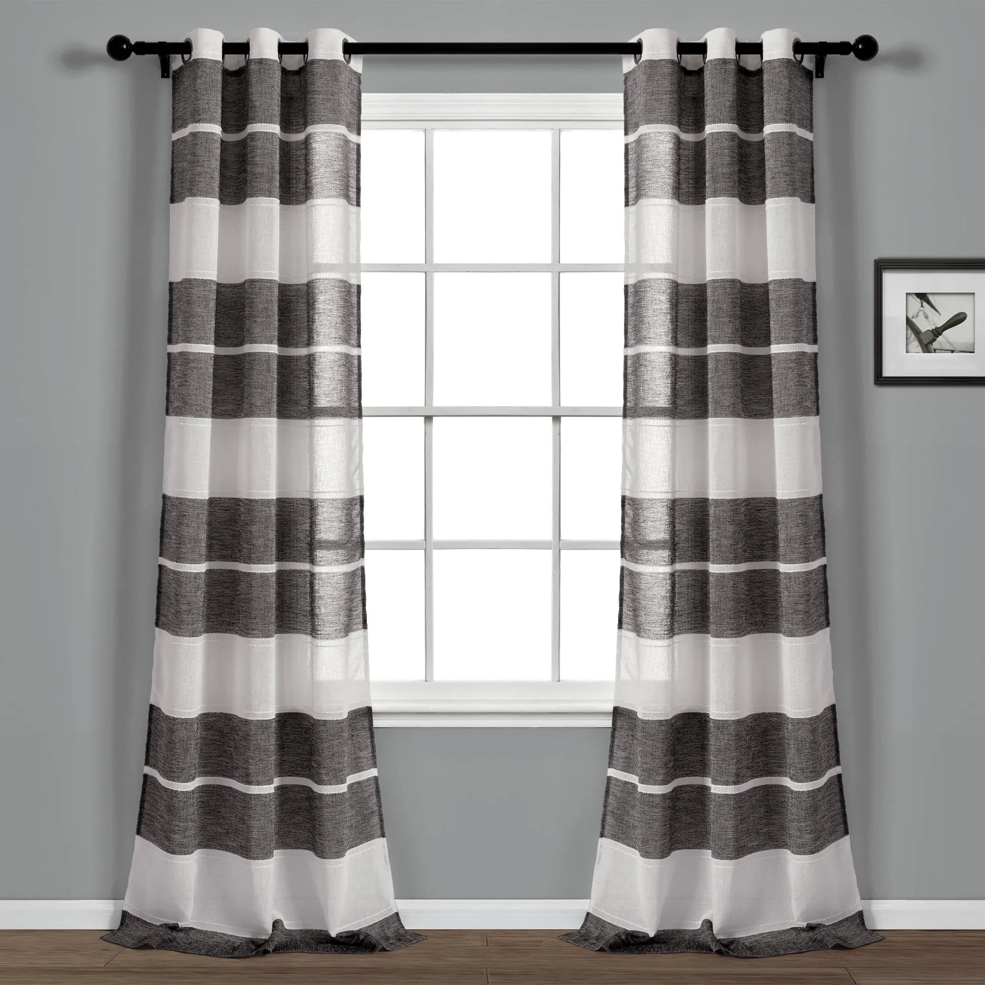 Textured Stripe Grommet Sheer Window Curtain Panel Set