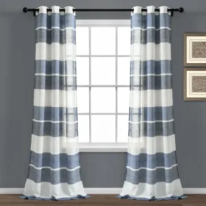 Textured Stripe Grommet Sheer Window Curtain Panel Set